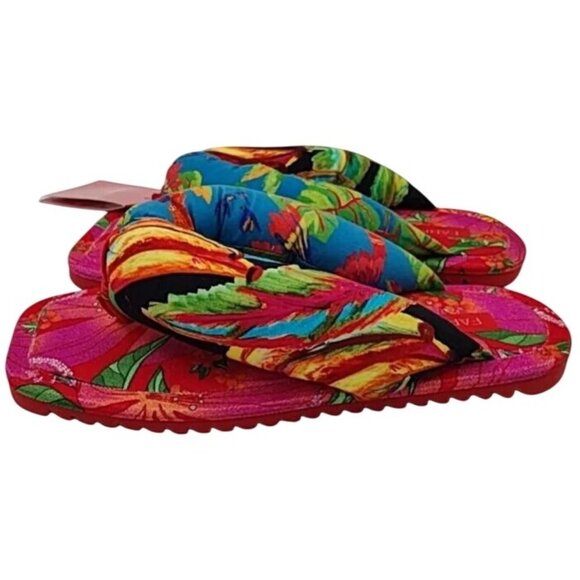 Farm Rio Multi Scarf Puffy Flip Flop Sandals Tropical Print Size 6 - Picture 3 of 6